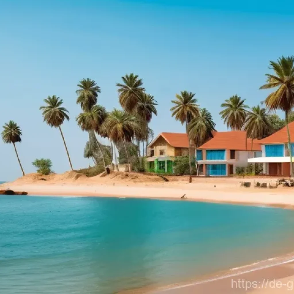 감비아 부동산 투자 - **Prompt:** A vibrant, sun-drenched coastal scene in Gambia, specifically depicting a luxurious yet ...