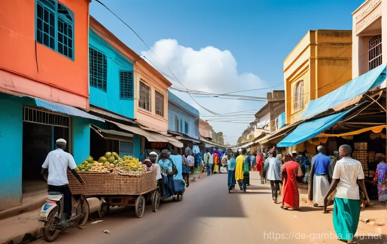 감비아 부동산 투자 - **Prompt:** A vibrant, sun-drenched coastal scene in Gambia, specifically depicting a luxurious yet ...
