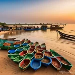 감비아의 미지의 여행지 - Tanji Fishing Village: A Burst of Life and Color at Sunset**

A vibrant, wide-angle photograph captu...