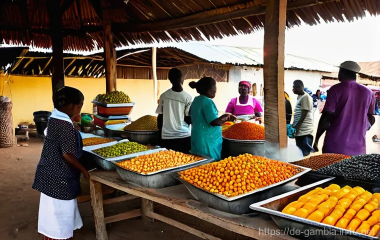 감비아 스트리트 푸드 추천 - **Vibrant Gambian Street Food Market at Sunset:**
    A bustling and authentic street food market in...