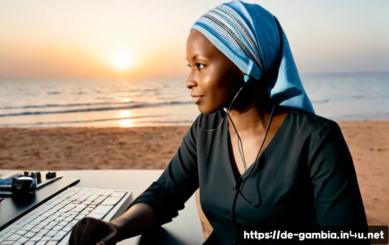 감비아의 언론 자유 - Photorealistic editorial scene in The Gambia: an independent female radio journalist wearing modest ...